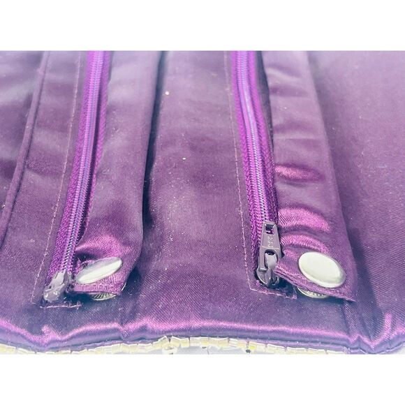 Beaded Rhinestone Dark Purple Foldable Evening Bag Clutch - Picture 7 of 8